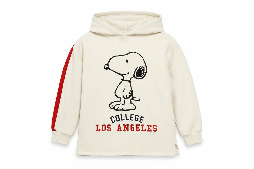Zara Girls Ivory Snoopy Peanuts Pullover Hoodie 8 Years College Print