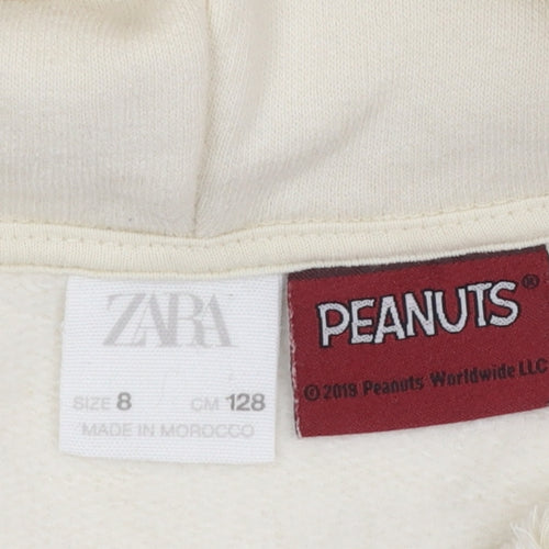 Zara Girls Ivory Snoopy Peanuts Pullover Hoodie 8 Years College Print