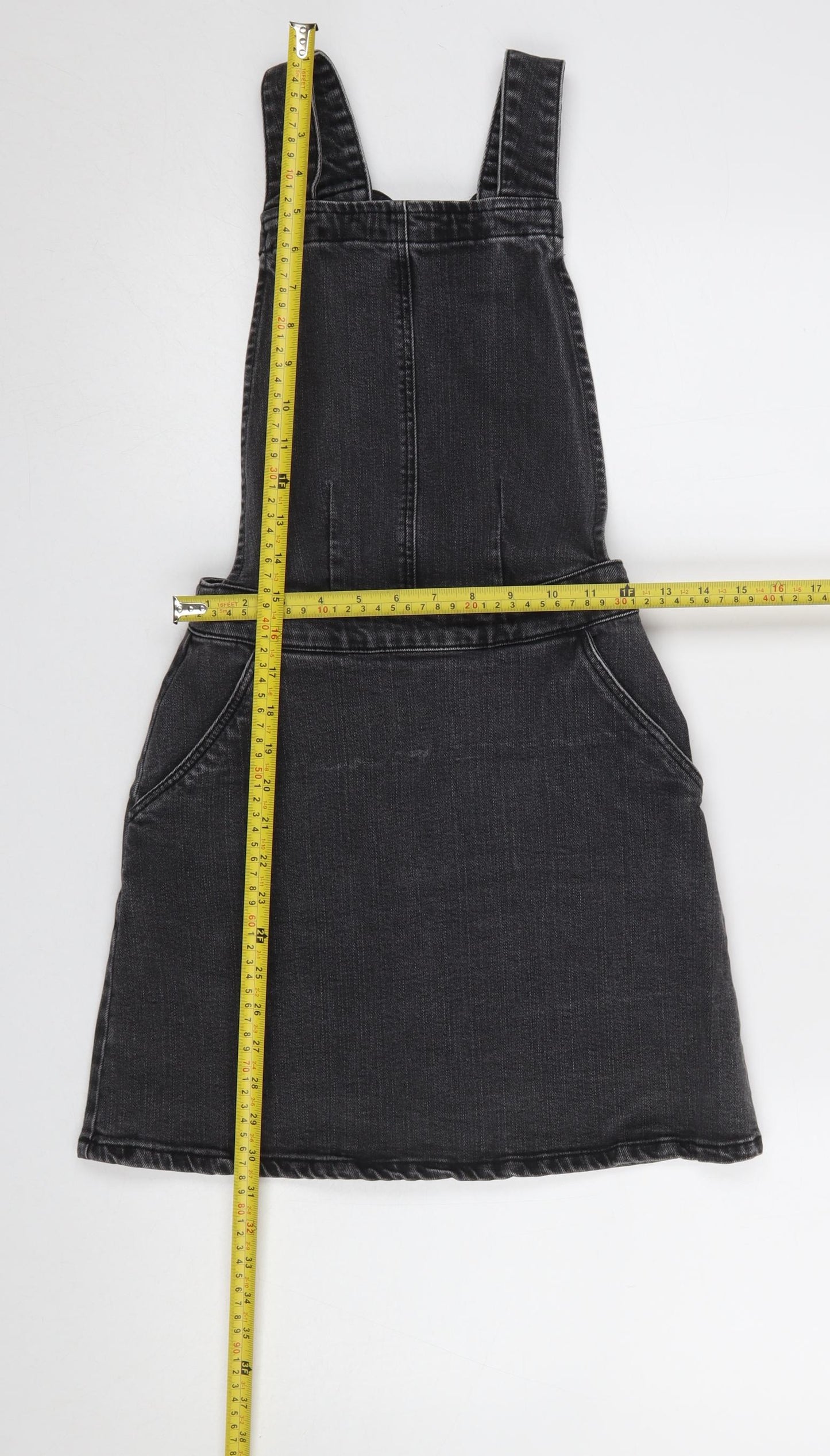 ASOS Women Black Denim Pinafore Dress Size 8 Casual Stretch