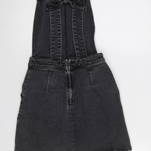 ASOS Women Black Denim Pinafore Dress Size 8 Casual Stretch