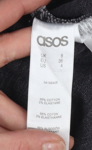 ASOS Women Black Denim Pinafore Dress Size 8 Casual Stretch