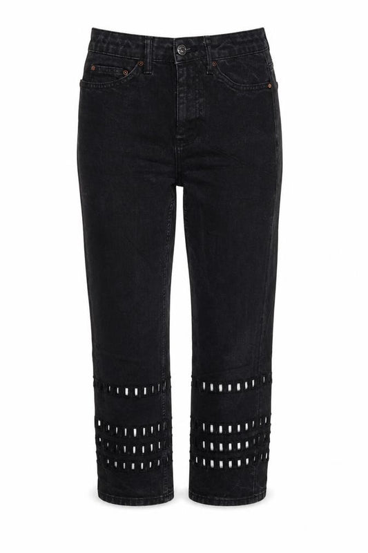 Front view of Topshop Moto Black Cropped High Rise Jeans Women's, size 8, W26 L30