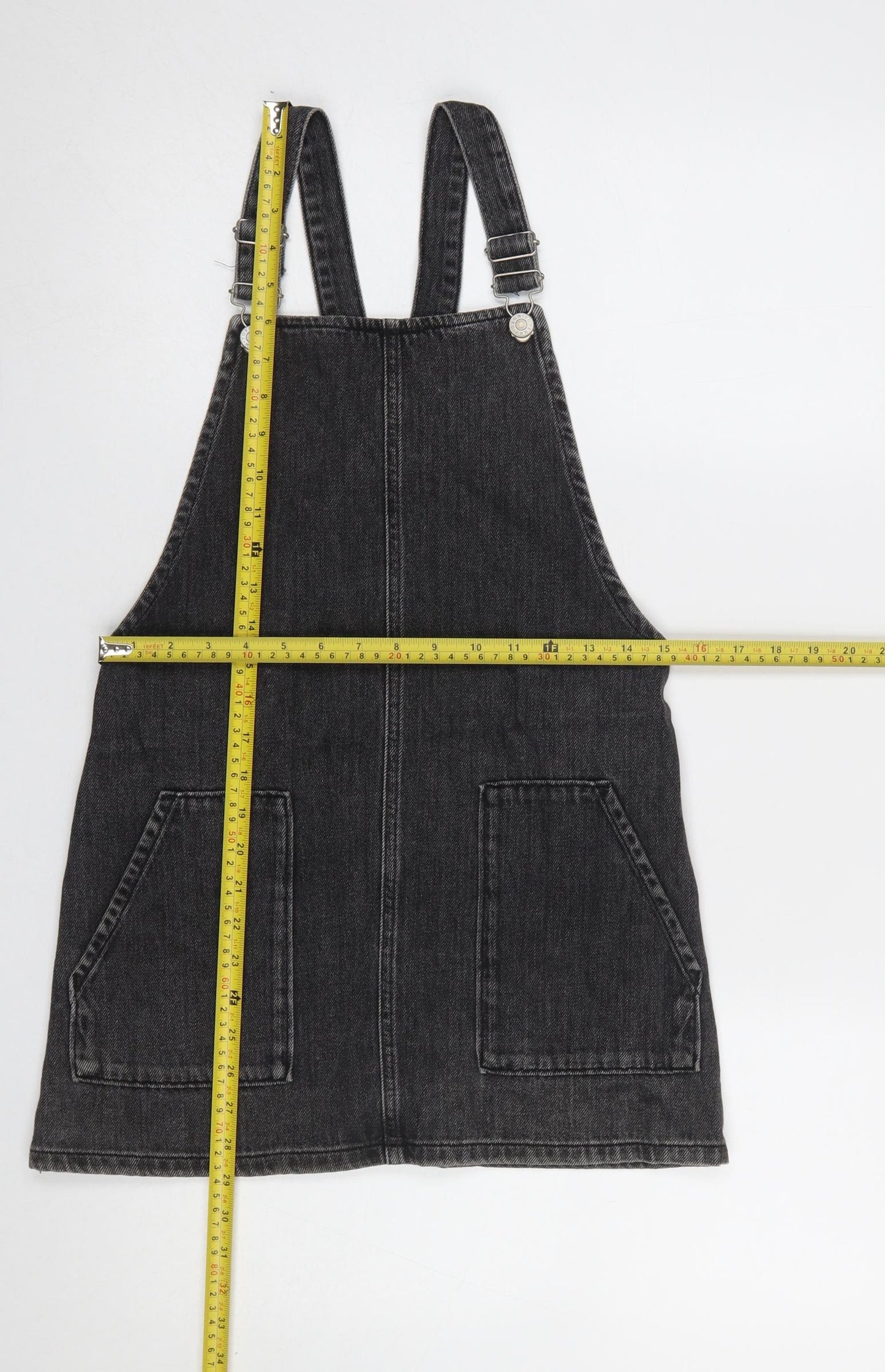Topshop Women’s Black Denim Pinafore Dress Size 6