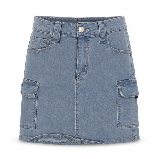 Front view of PRETTYLITTLETHING Women’s Blue Cargo Denim Short Skirt UK 8