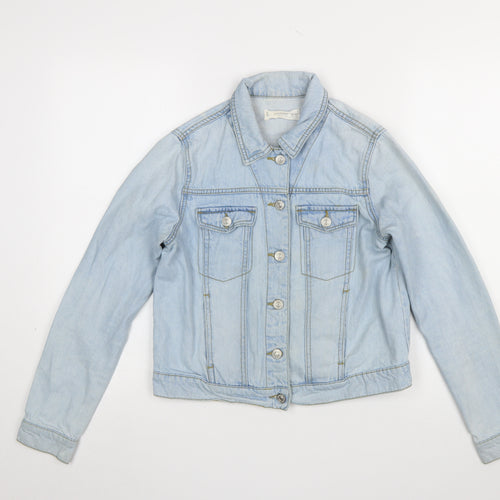 Mango Women Blue XS Denim Basic Jacket Buttoned Cotton