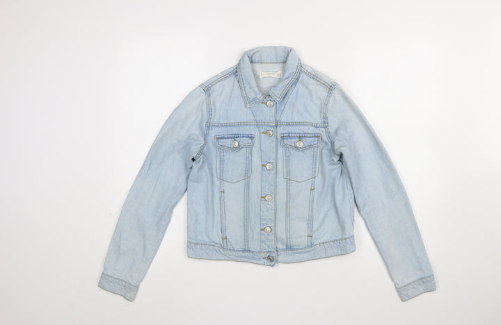 Mango Women Blue XS Denim Basic Jacket Buttoned Cotton