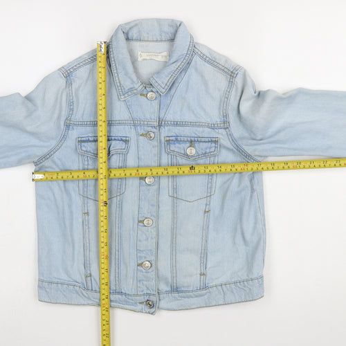 Mango Women Blue XS Denim Basic Jacket Buttoned Cotton