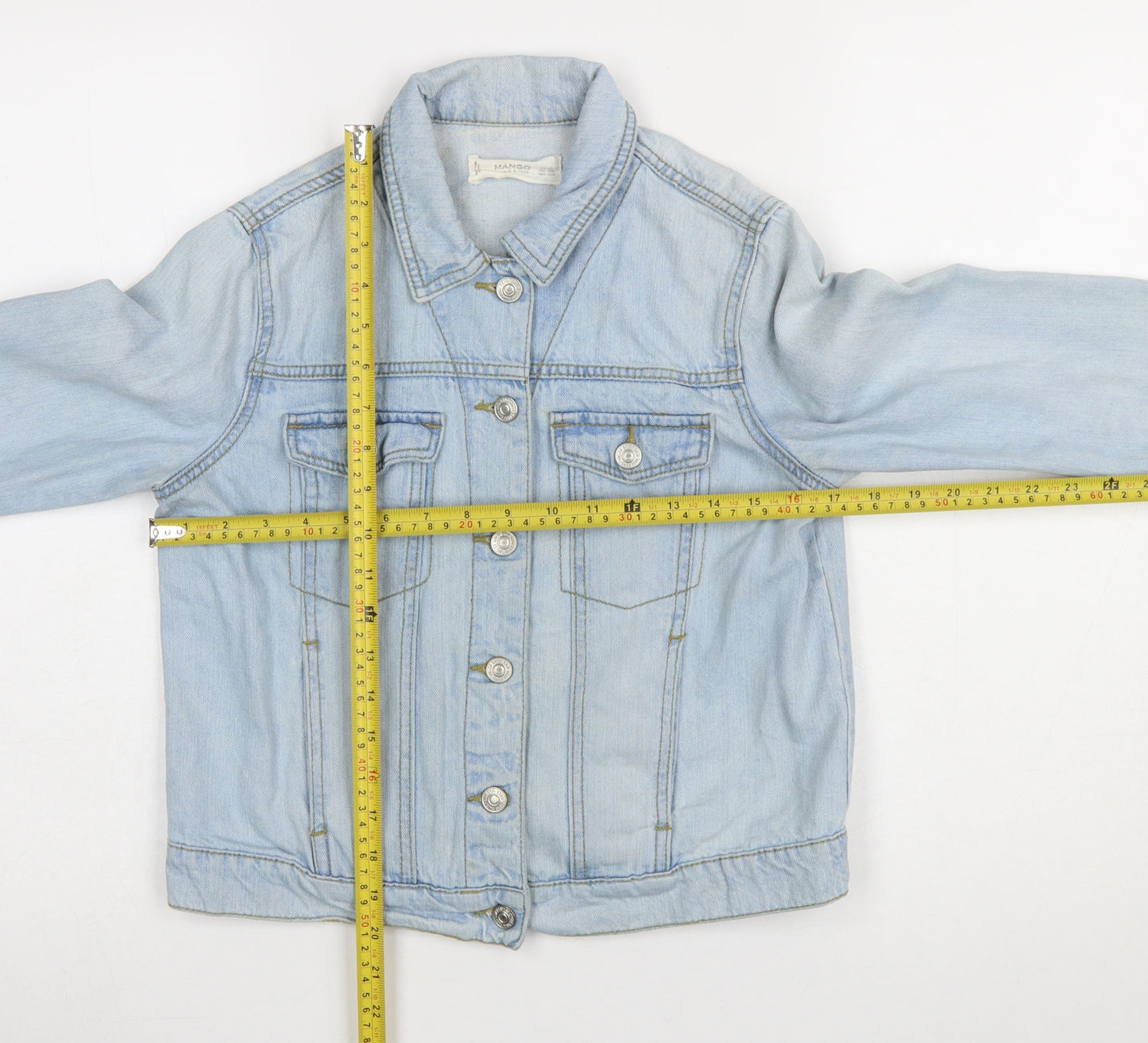 Mango Women Blue XS Denim Basic Jacket Buttoned Cotton