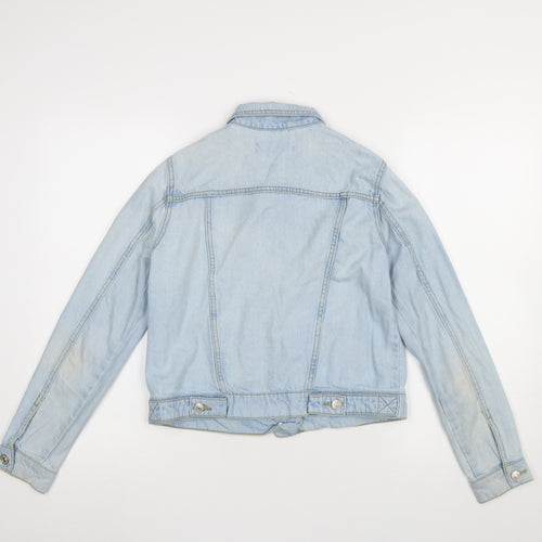 Mango Women Blue XS Denim Basic Jacket Buttoned Cotton