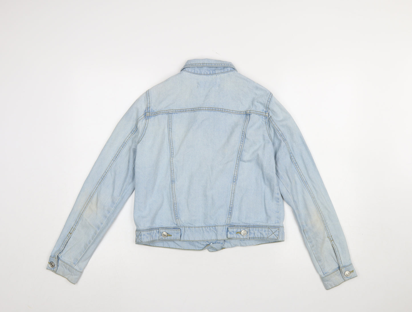 Mango Women Blue XS Denim Basic Jacket Buttoned Cotton