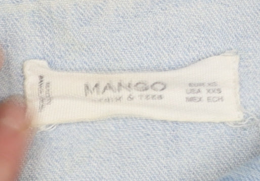Mango Women Blue XS Denim Basic Jacket Buttoned Cotton