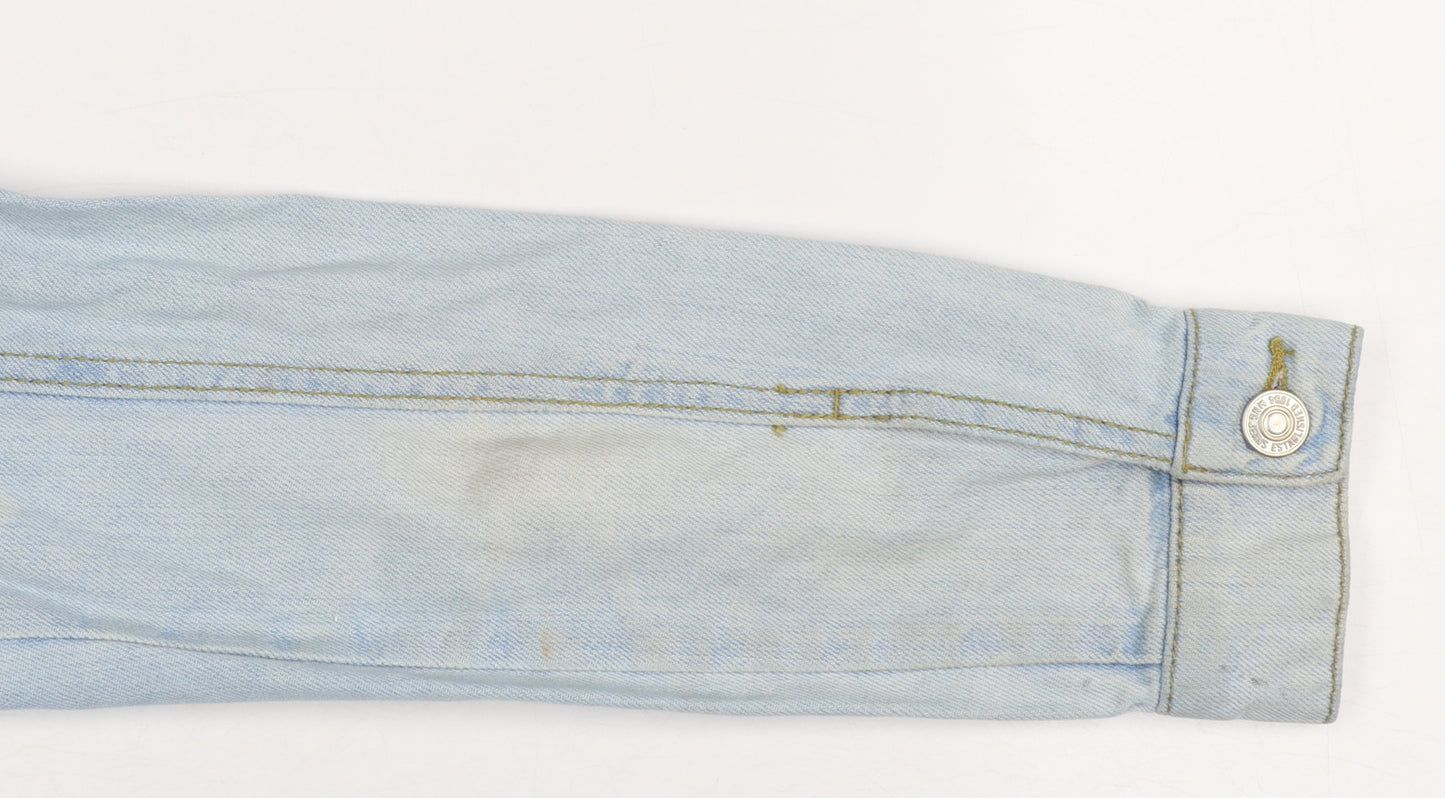 Mango Women Blue XS Denim Basic Jacket Buttoned Cotton