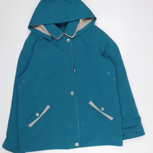 Finesse Women’s Blue Hooded Rain Coat Jacket Size 16