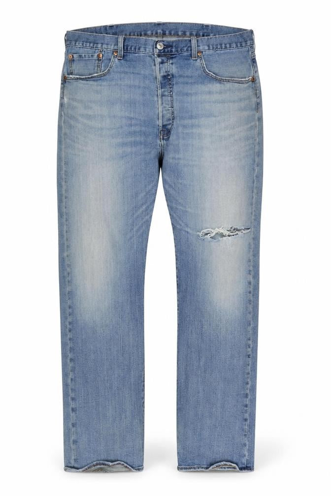 Front view of Levi’s Premium Men’s Blue Distressed Straight Jeans W38 L30
