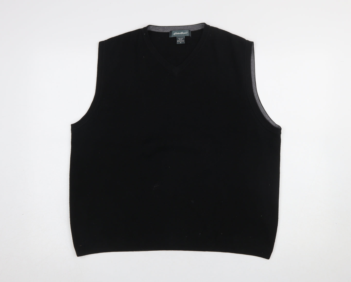 Eddie Bauer Men's Black Cotton Knit V-Neck Sleeveless Vest Size M