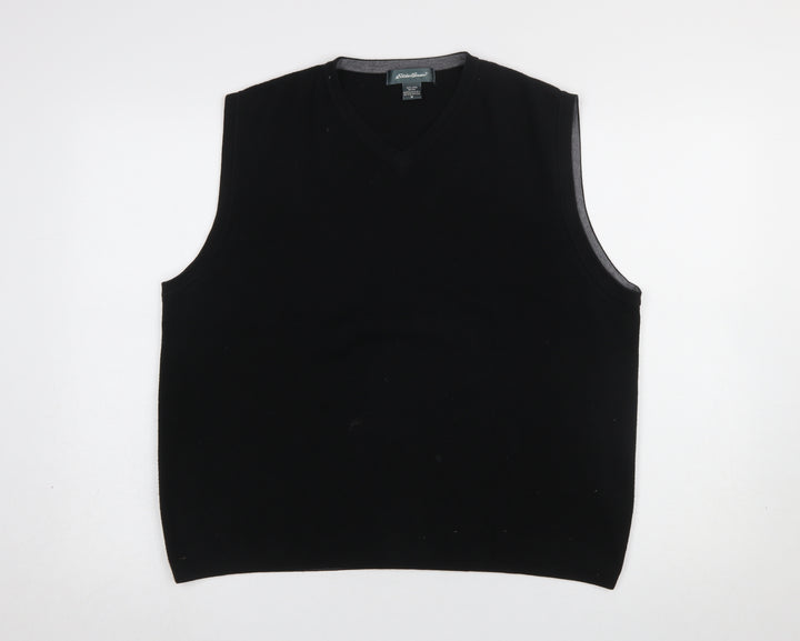 Eddie Bauer Men's Black Cotton Knit V-Neck Sleeveless Vest Size M