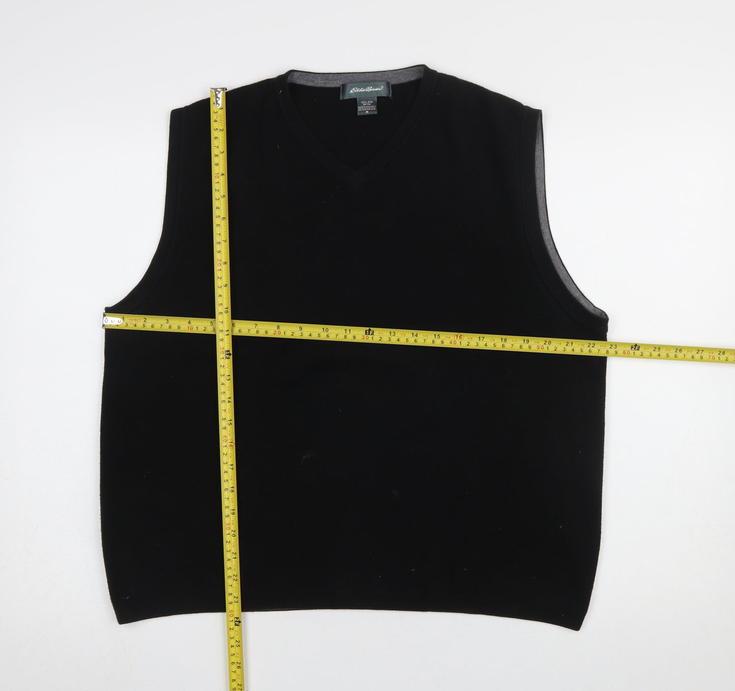 Eddie Bauer Men's Black Cotton Knit V-Neck Sleeveless Vest Size M