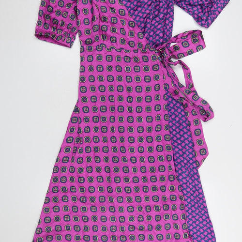 Cecilie Copenhagen Women's Pink Geometric Wrap Midi Dress Size S