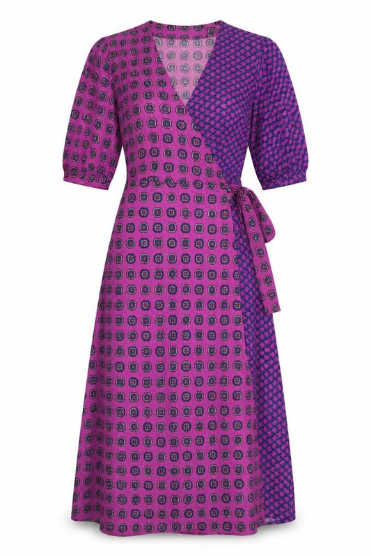 Cecilie Copenhagen Women's Pink Geometric Wrap Midi Dress Size S