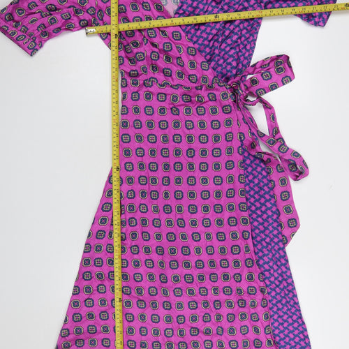 Cecilie Copenhagen Women's Pink Geometric Wrap Midi Dress Size S