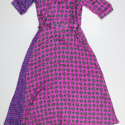Cecilie Copenhagen Women's Pink Geometric Wrap Midi Dress Size S