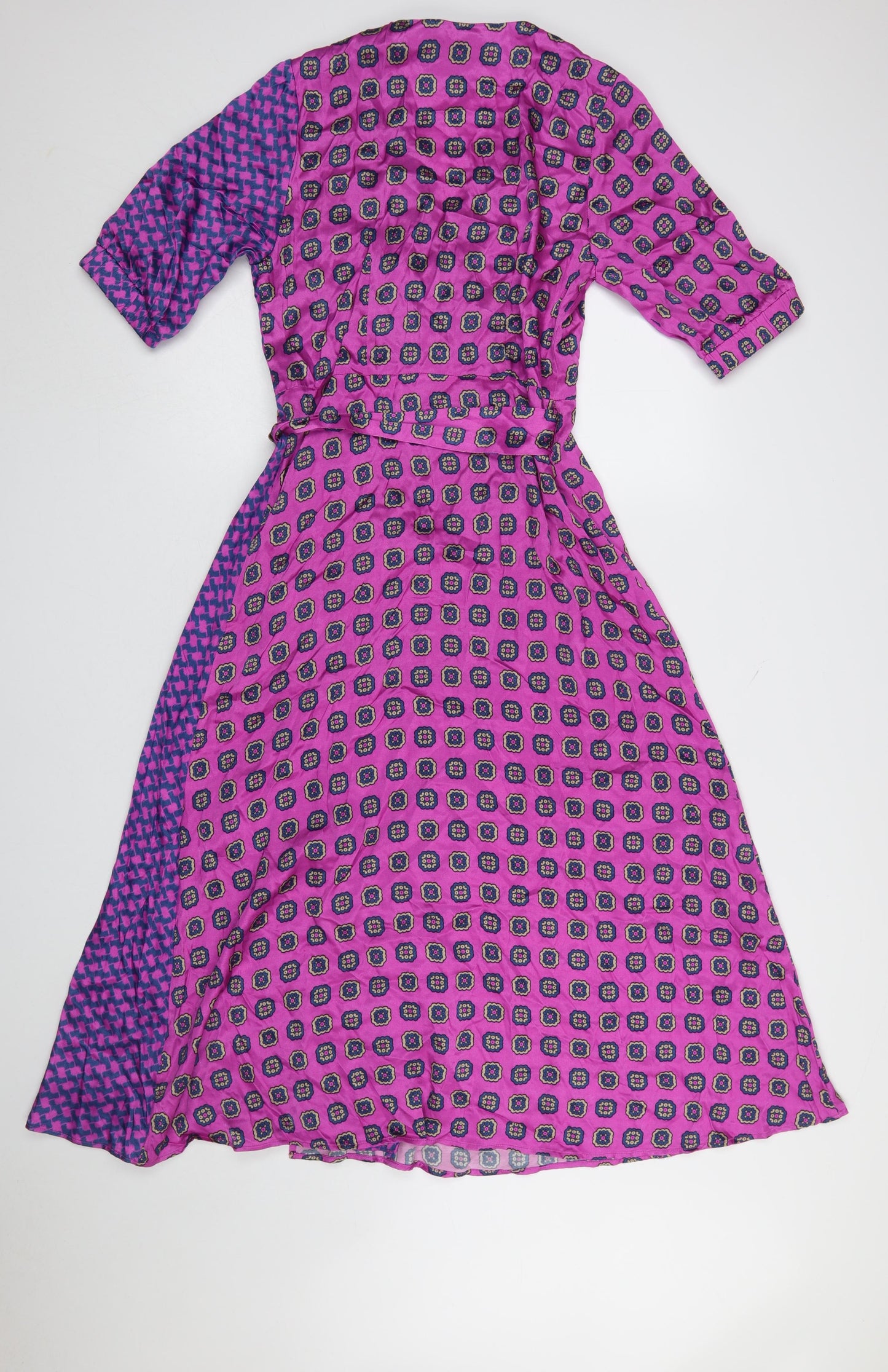 Cecilie Copenhagen Women's Pink Geometric Wrap Midi Dress Size S