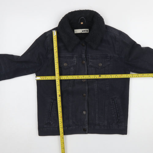 Topshop MOTO Women Black Cotton Lined Fur Collar Denim Jacket UK 8