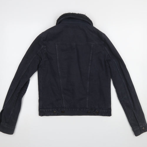 Topshop MOTO Women Black Cotton Lined Fur Collar Denim Jacket UK 8