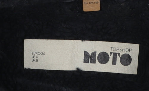 Topshop MOTO Women Black Cotton Lined Fur Collar Denim Jacket UK 8