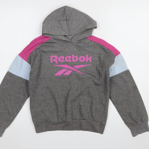 Reebok Girls Grey Colourblock Logo Pullover Hoodie 13-14 Years