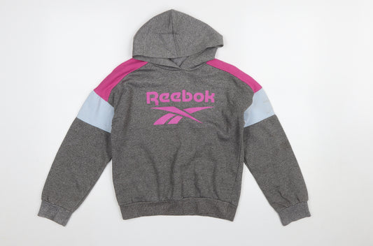 Reebok Girls Grey Colourblock Logo Pullover Hoodie 13-14 Years