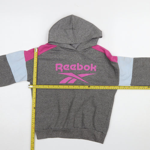Reebok Girls Grey Colourblock Logo Pullover Hoodie 13-14 Years