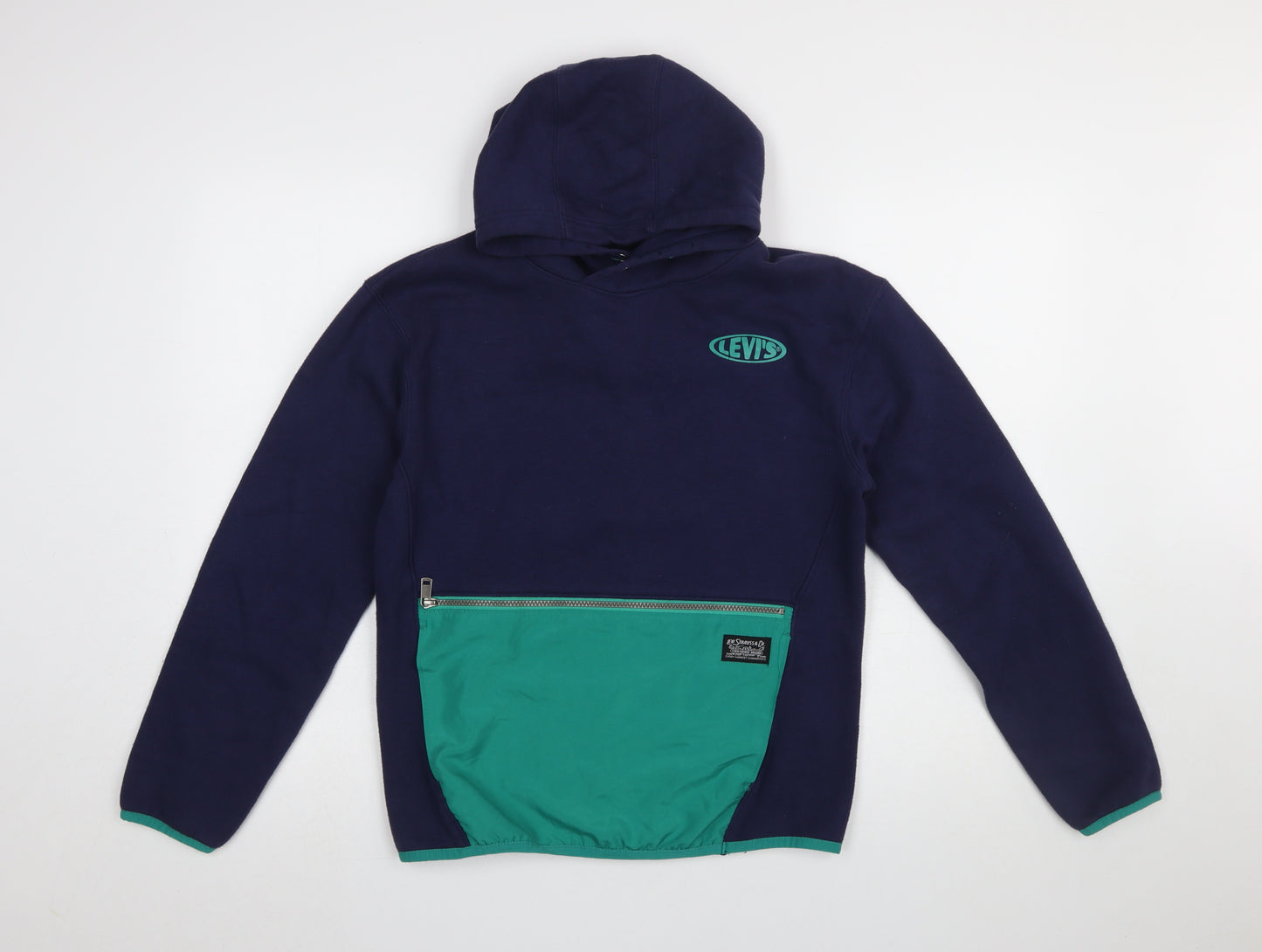 Levi's Boys Navy and Green Pullover Hoodie Size 14A 164cm Cotton Blend