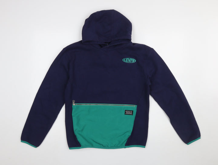Levi's Boys Navy and Green Pullover Hoodie Size 14A 164cm Cotton Blend