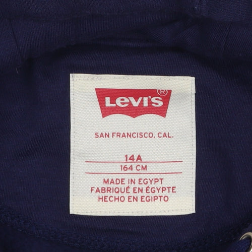 Levi's Boys Navy and Green Pullover Hoodie Size 14A 164cm Cotton Blend