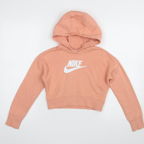 Nike Girls Pink Logo Pullover Hoodie Size S Long Sleeve Sports Style