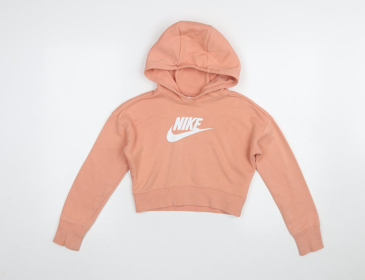 Nike Girls Pink Logo Pullover Hoodie Size S Long Sleeve Sports Style