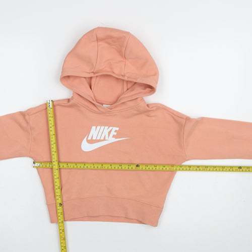 Nike Girls Pink Logo Pullover Hoodie Size S Long Sleeve Sports Style