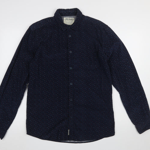 Jack & Jones Men’s Blue Polka Dot Corduroy Button-Up Shirt Size M