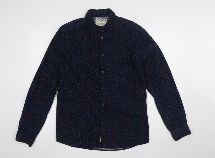 Jack & Jones Men’s Blue Polka Dot Corduroy Button-Up Shirt Size M