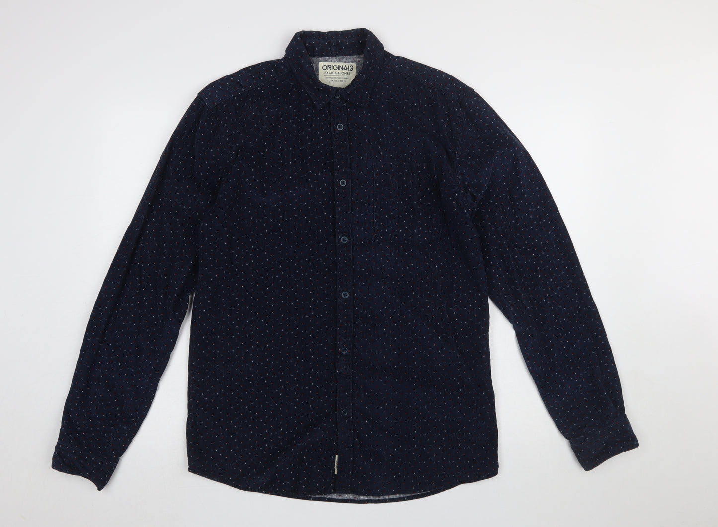 Jack & Jones Men’s Blue Polka Dot Corduroy Button-Up Shirt Size M