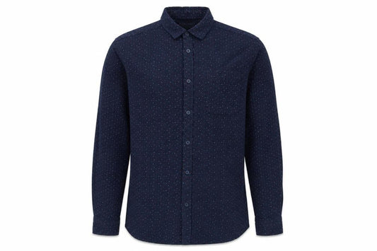 Front view of Jack & Jones Men’s Blue Polka Dot Corduroy Button-Up Shirt, size M