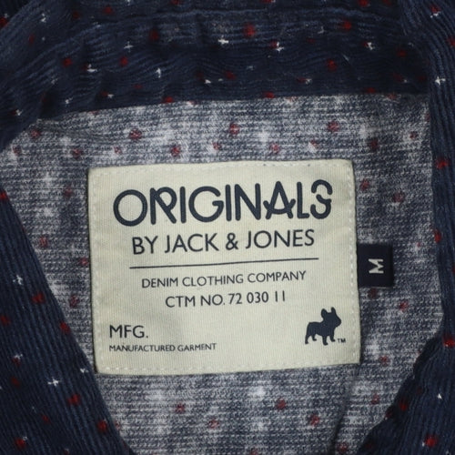 Jack & Jones Men’s Blue Polka Dot Corduroy Button-Up Shirt Size M
