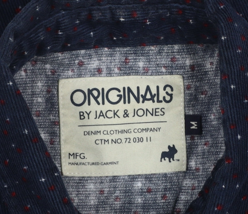 Jack & Jones Men’s Blue Polka Dot Corduroy Button-Up Shirt Size M