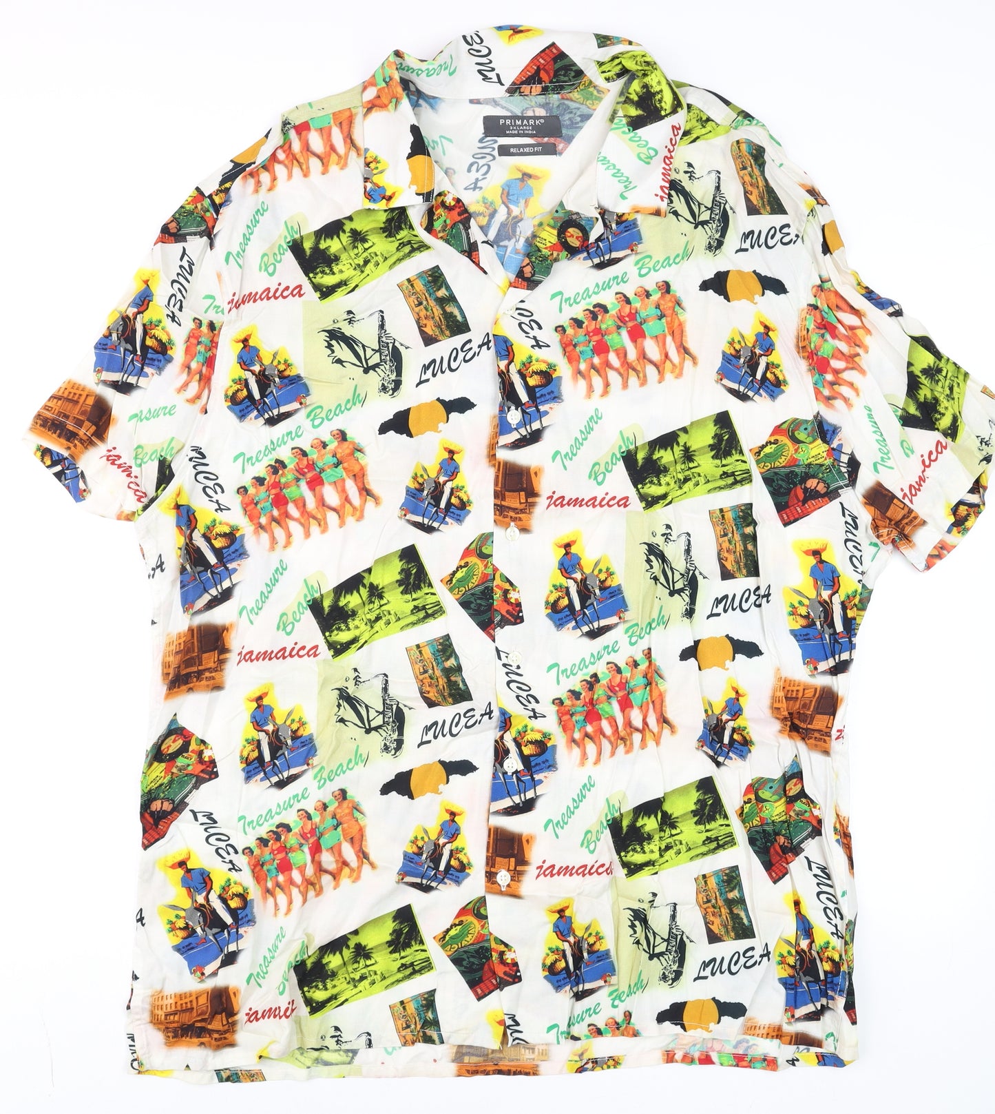 Primark Men's Multicoloured 3XL Relaxed Fit Tropical Button-Up Shirt