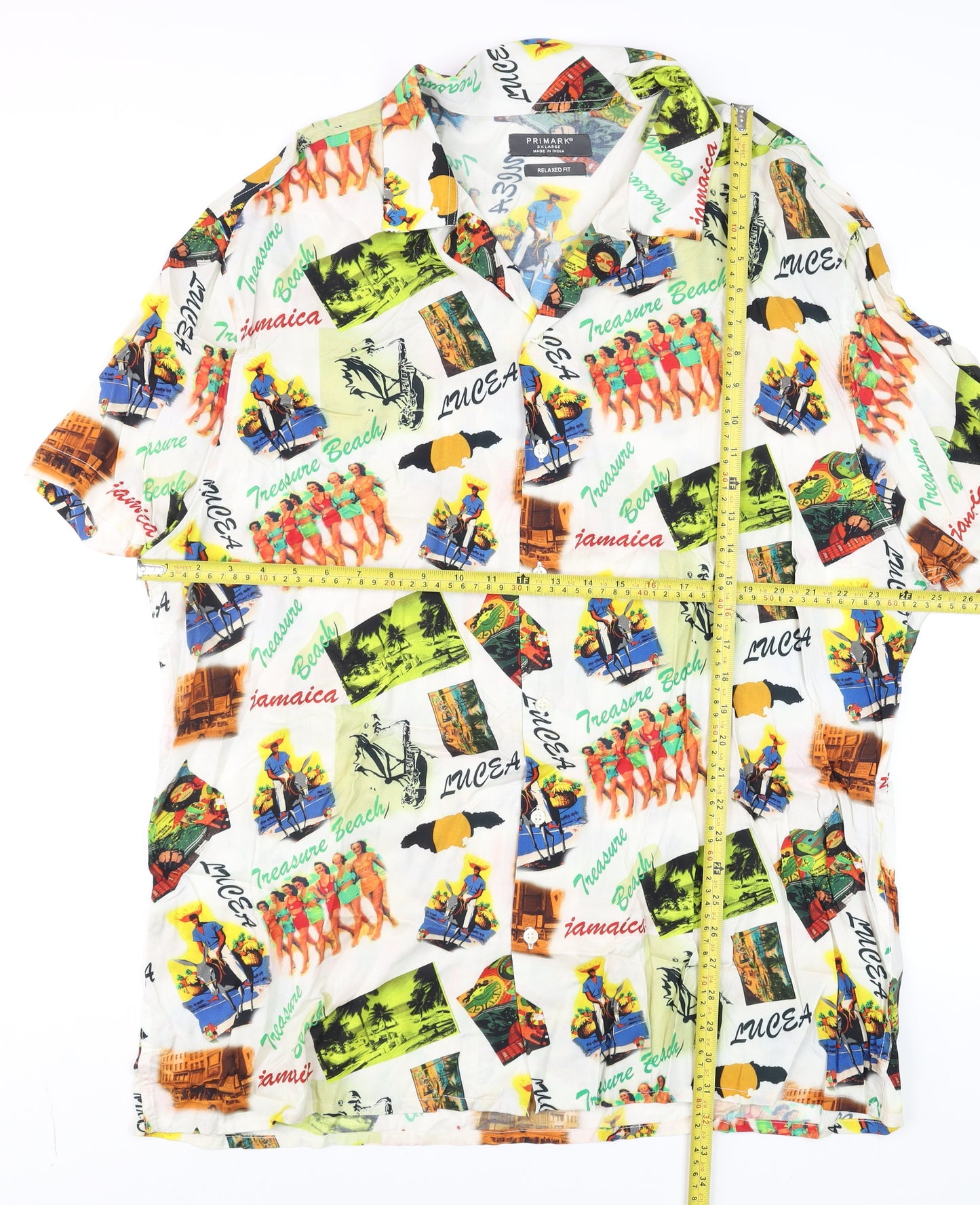 Primark Men's Multicoloured 3XL Relaxed Fit Tropical Button-Up Shirt