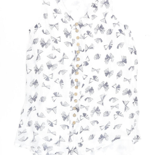 Roman Women’s White Floral Button Blouse Size 10 Sleeveless Top