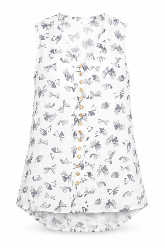 Roman Women’s White Floral Button Blouse Size 10 Sleeveless Top