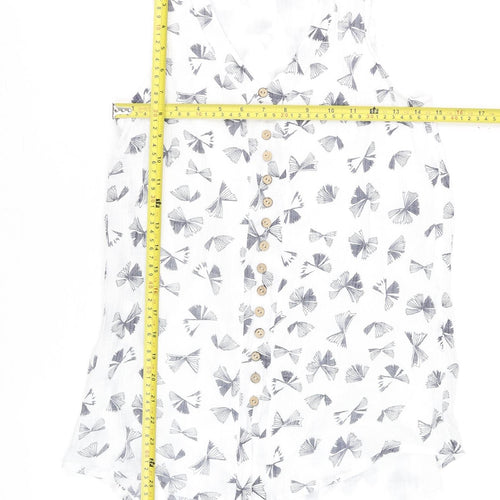 Roman Women’s White Floral Button Blouse Size 10 Sleeveless Top