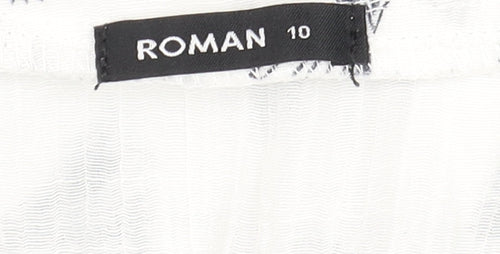Roman Women’s White Floral Button Blouse Size 10 Sleeveless Top